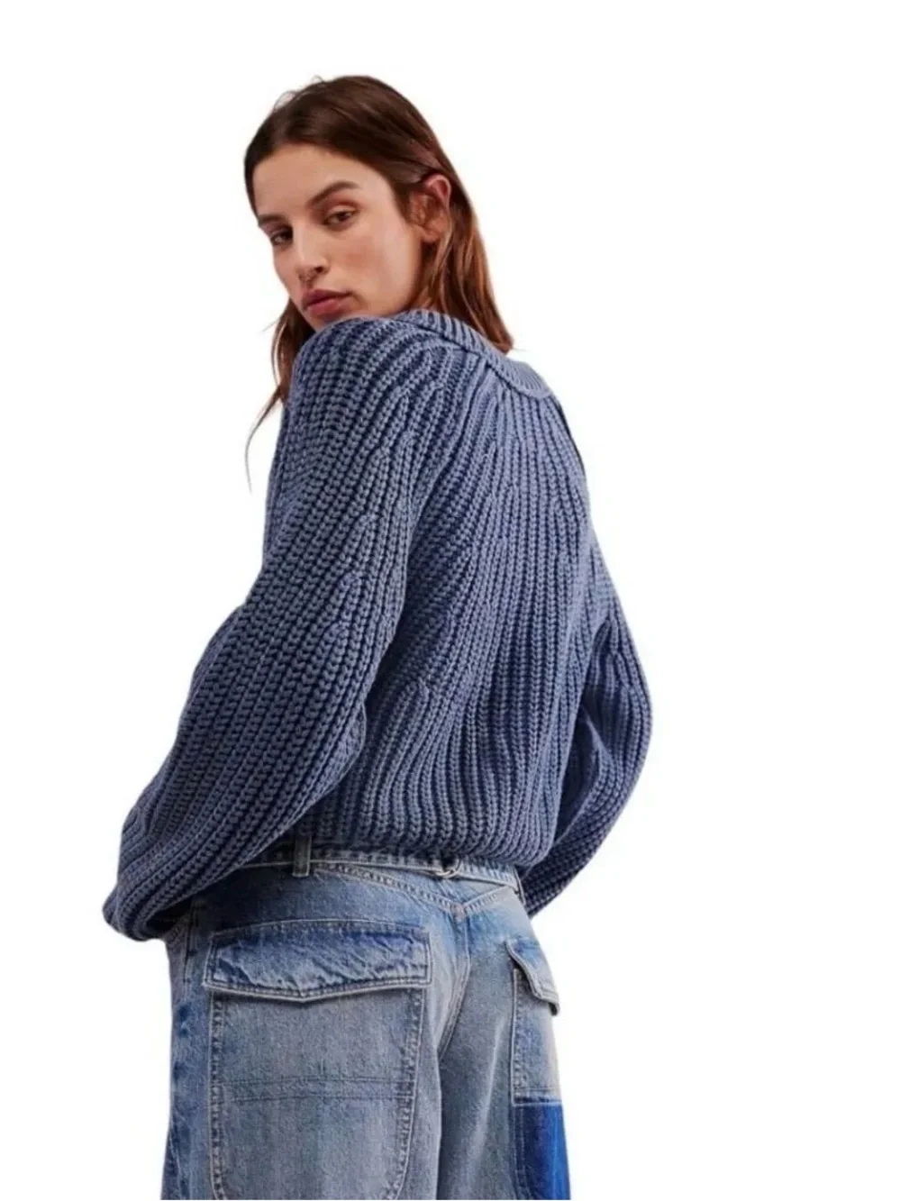 Free People Sweet Nothing Slouchy, Cropped Cardi in Navy Size XS